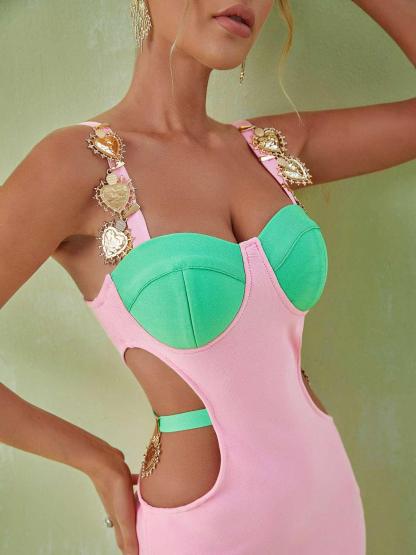 Pink Embellished Slit Cutout Maxi Dress | Mix Mix Style [Hot Seller]-Mix MIx Style