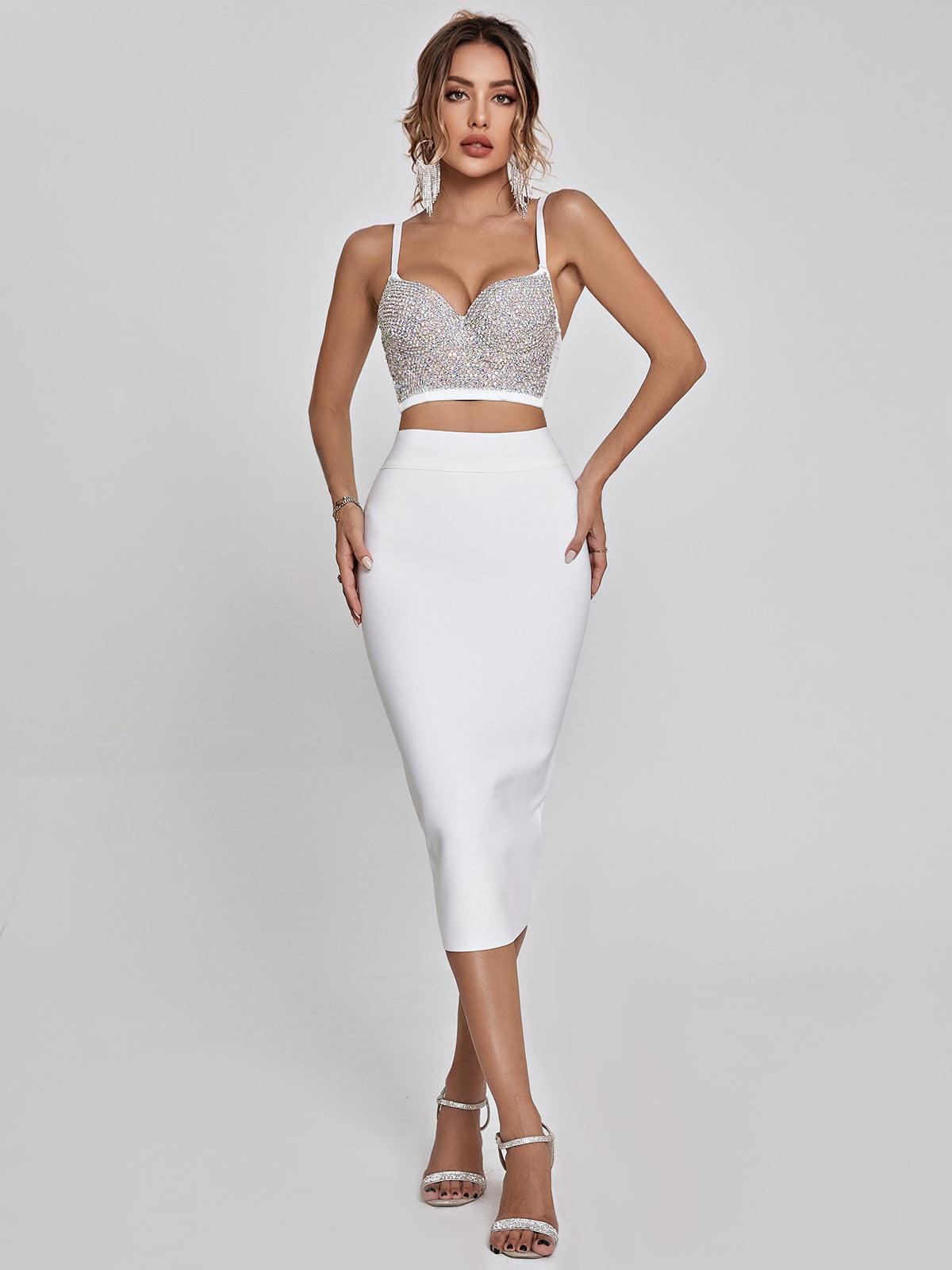 Mariam Bandage Pencil Skirt In White-Mix MIx Style
