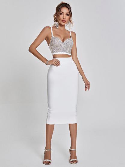 Mariam Bandage Pencil Skirt In White-Mix MIx Style