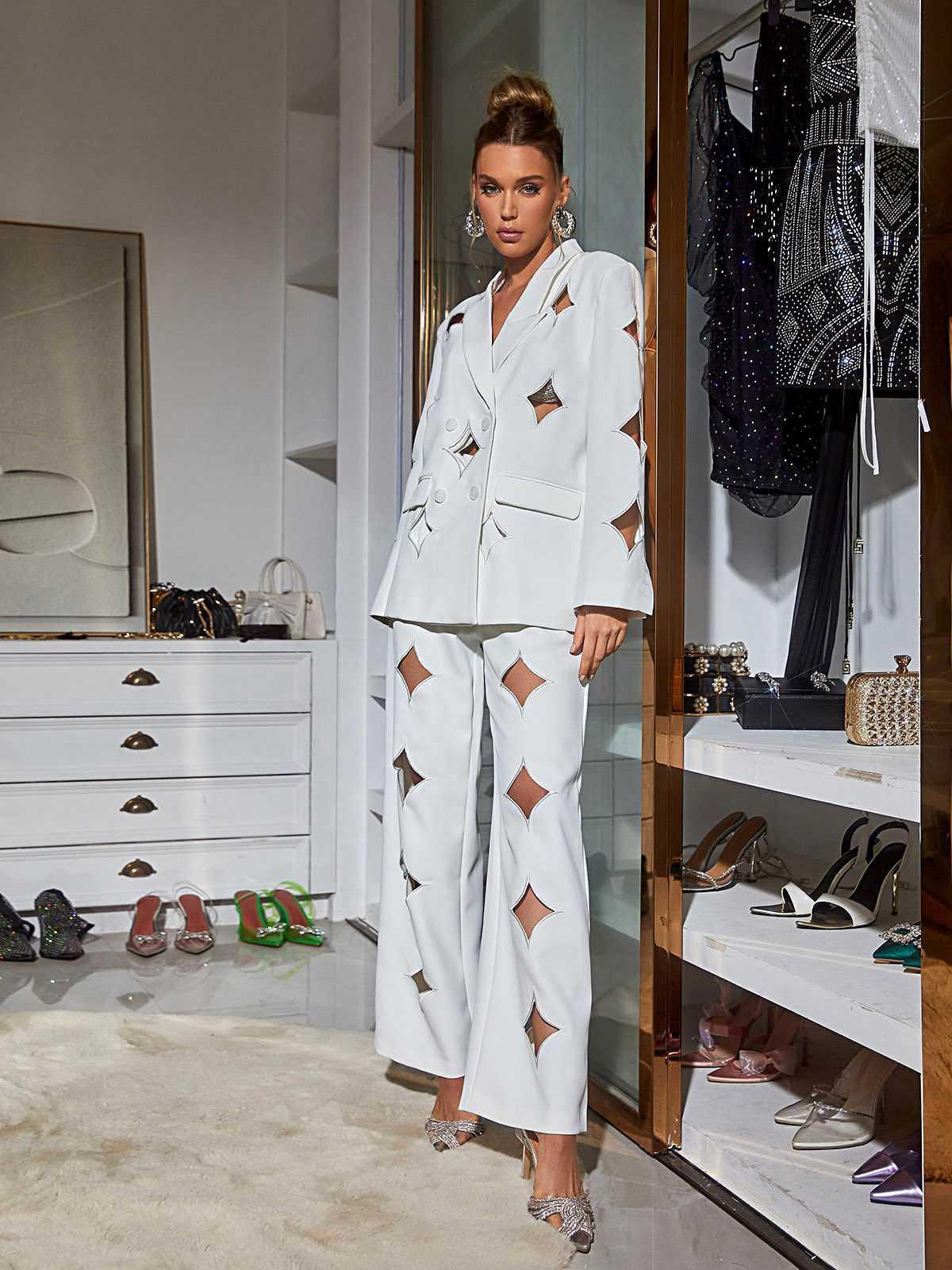 White Cutout Blazer Set | Mix Mix Style [Hot Seller]-Mix MIx Style