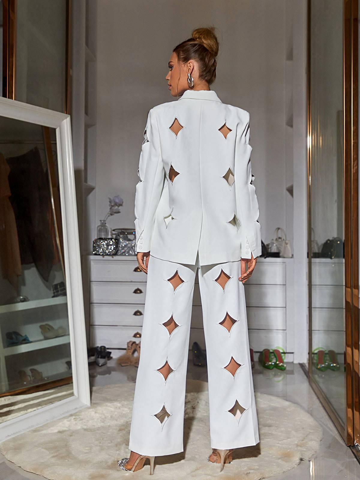 White Cutout Blazer Set | Mix Mix Style [Hot Seller]-Mix MIx Style