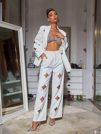 White Cutout Blazer Set | Mix Mix Style [Hot Seller]-Mix MIx Style