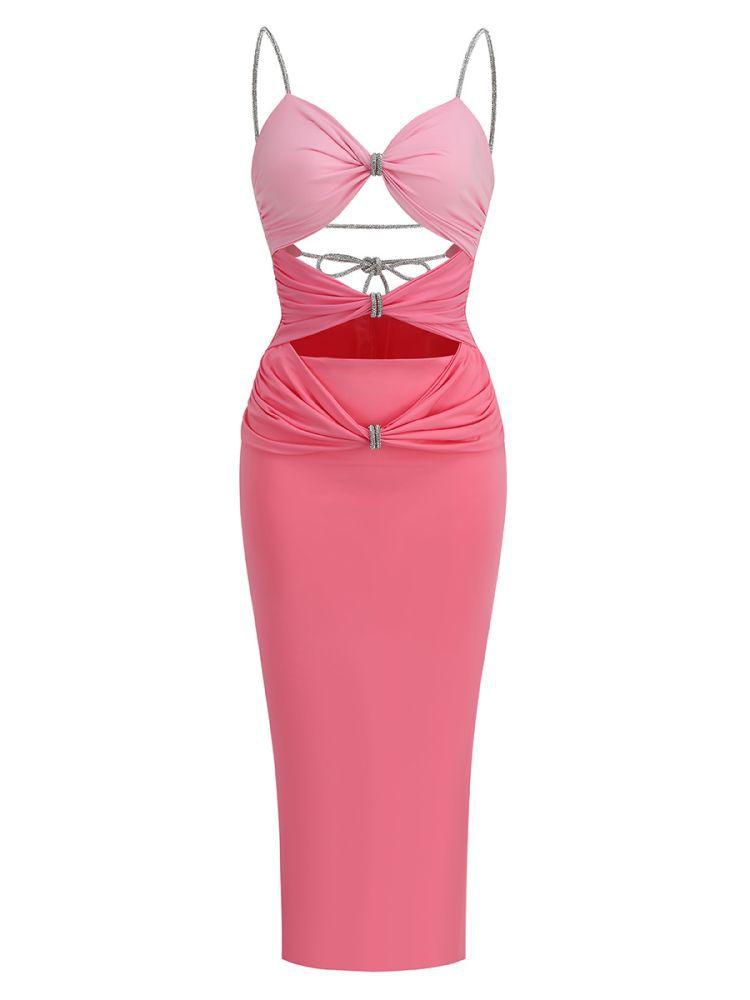 Pink Mariposa Spaghetti Cutout Midi Dress | Mix Mix Style [Hot Seller]-Mix MIx Style