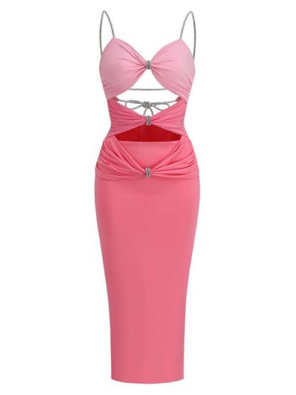 Pink Mariposa Spaghetti Cutout Midi Dress | Mix Mix Style [Hot Seller]-Mix MIx Style