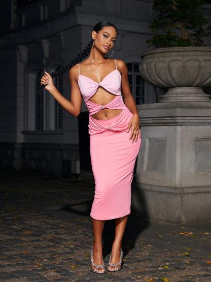 Pink Mariposa Spaghetti Cutout Midi Dress | Mix Mix Style [Hot Seller]-Mix MIx Style