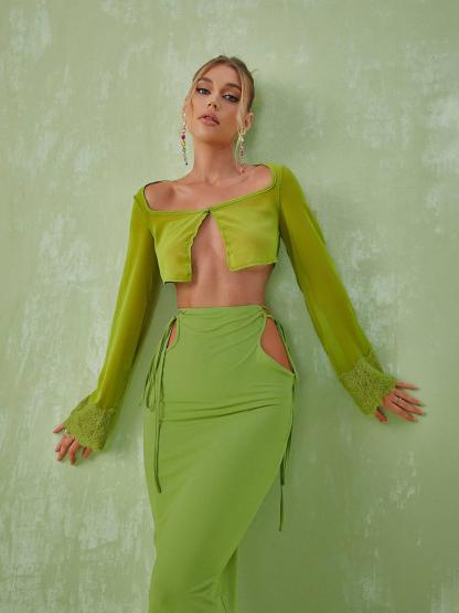 Marlene Long Sleeve Cutout Set In Green-Mix MIx Style