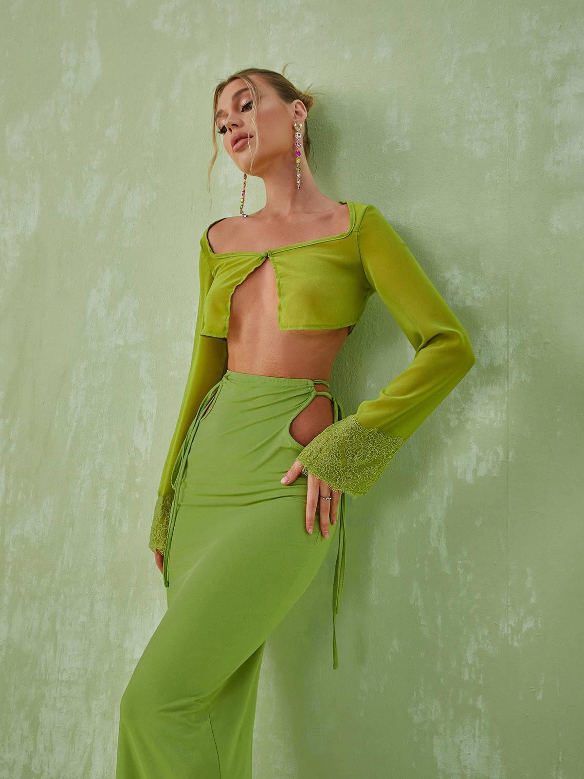 Marlene Long Sleeve Cutout Set In Green-Mix MIx Style