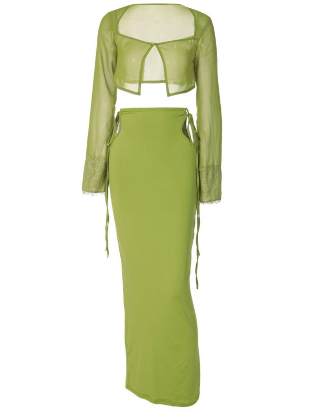 Marlene Long Sleeve Cutout Set In Green-Mix MIx Style