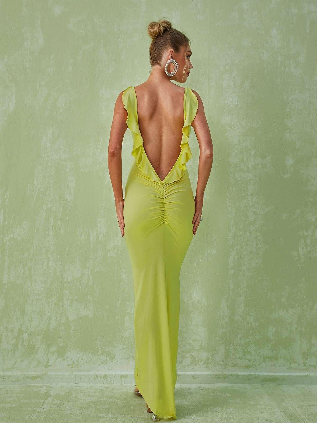 Marzia Backless Maxi Dress In Green-Mix MIx Style