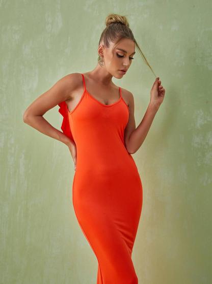 Marzia Backless Maxi Dress In Orange-Mix MIx Style