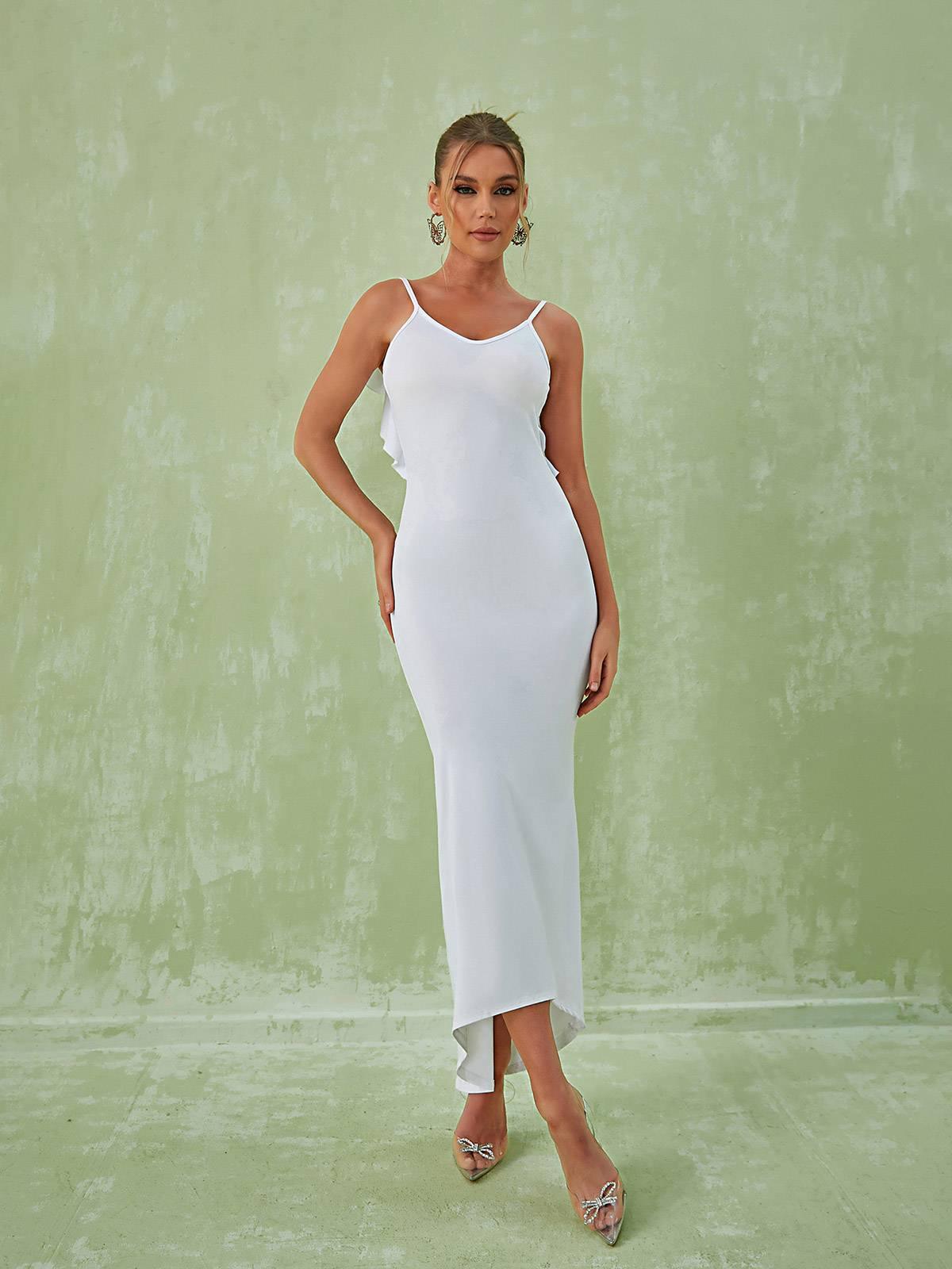 Marzia Backless Maxi Dress In White-Mix MIx Style