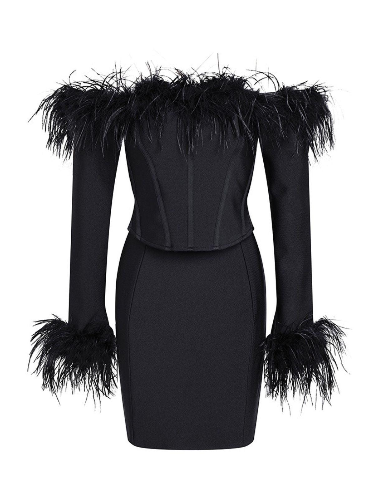 Mathilda Feather Corset Bandage Set In Black-Mix MIx Style