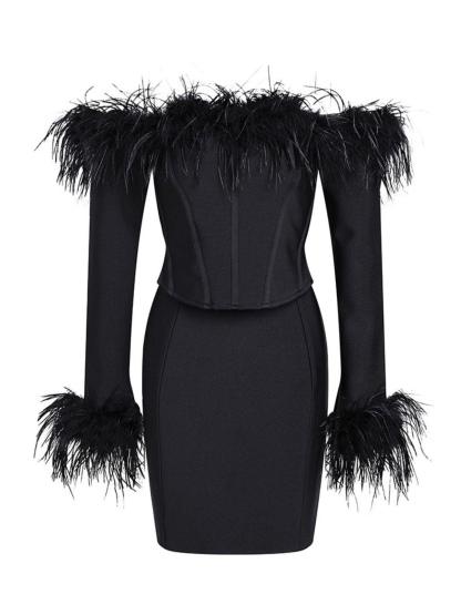 Mathilda Feather Corset Bandage Set In Black-Mix MIx Style