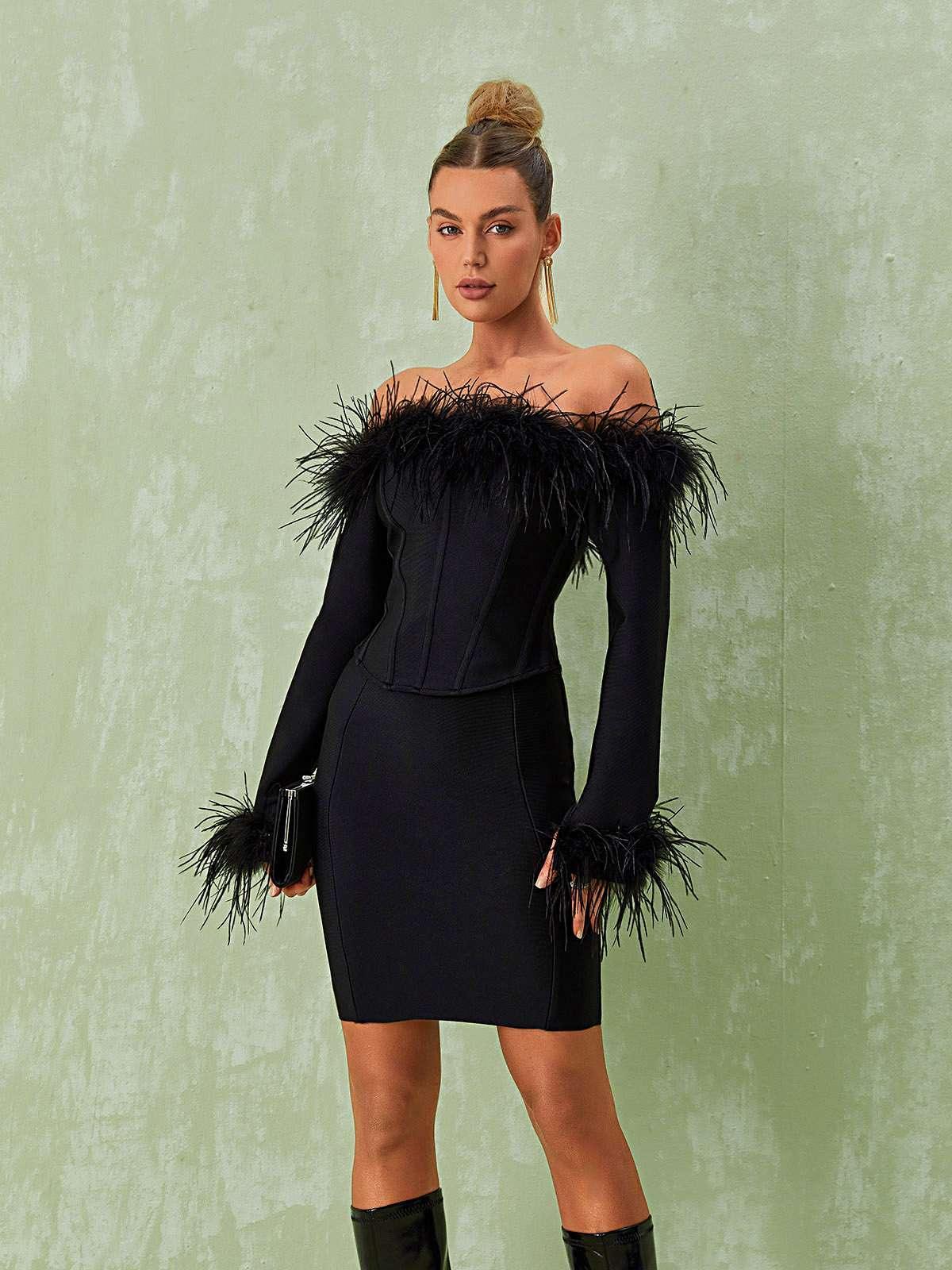 Mathilda Feather Corset Bandage Set In Black-Mix MIx Style