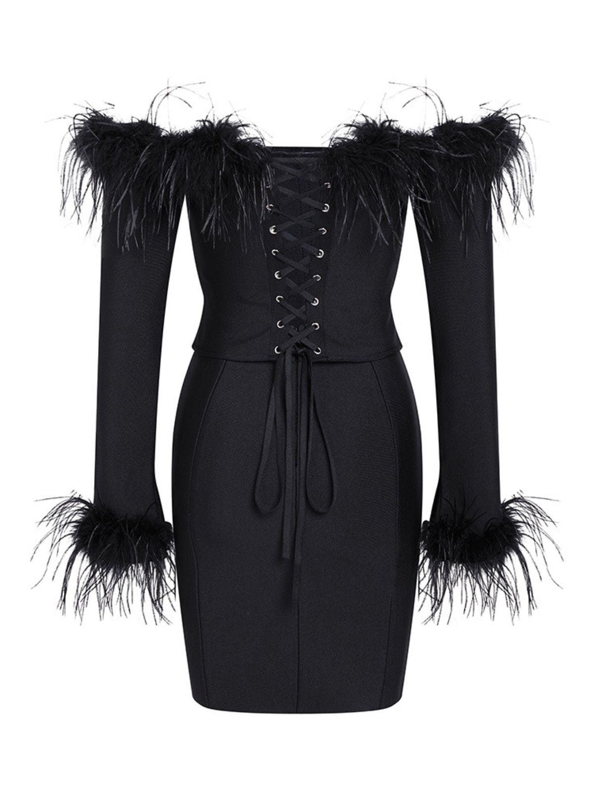 Mathilda Feather Corset Bandage Set In Black-Mix MIx Style