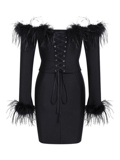 Mathilda Feather Corset Bandage Set In Black-Mix MIx Style