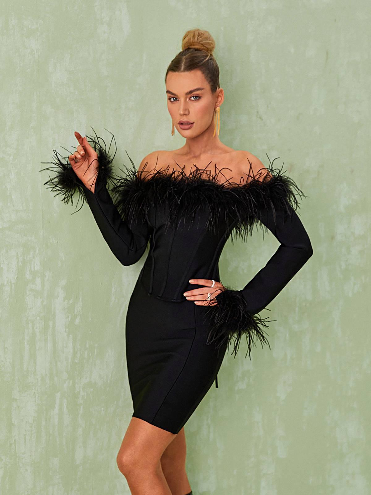Mathilda Feather Corset Bandage Set In Black-Mix MIx Style