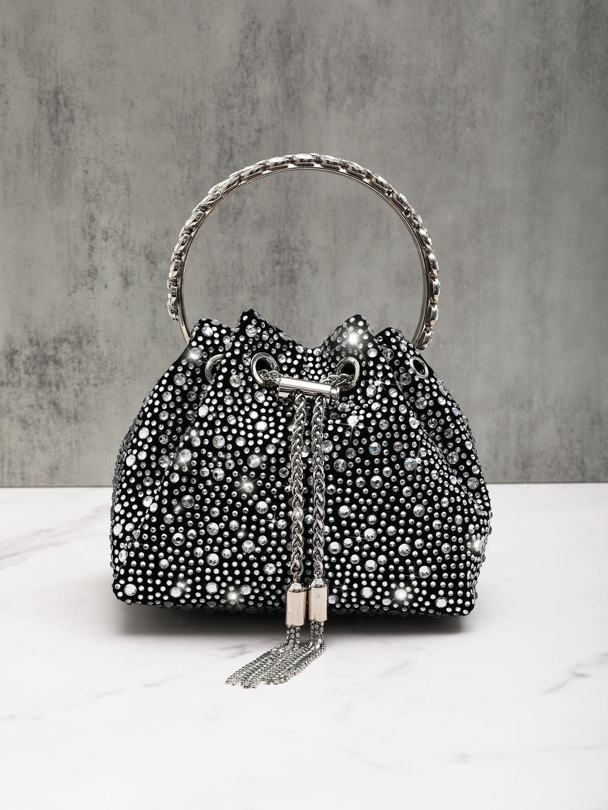 Mattea Crystal Embellished Bucket Bag In Black Handbags & Evening Bags | Mix Mix Style [Hot Seller]-Mix MIx Style