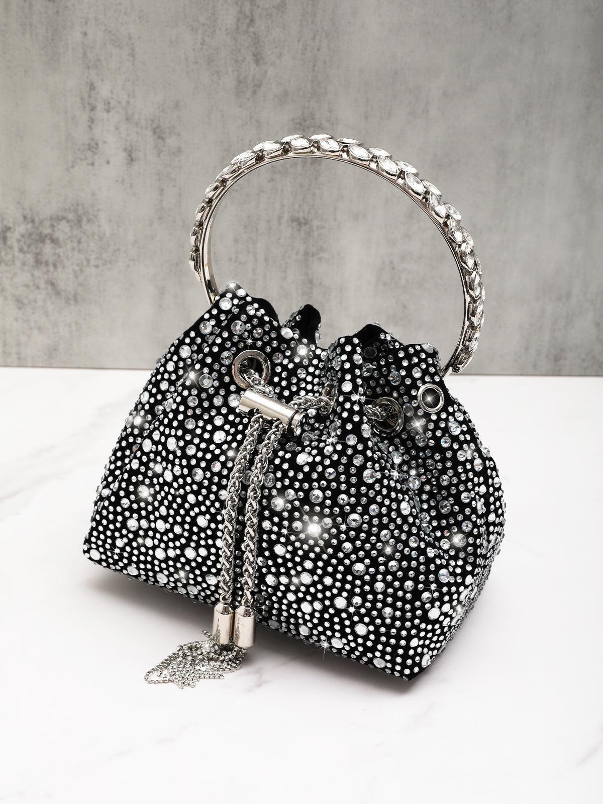 Mattea Crystal Embellished Bucket Bag In Black Handbags & Evening Bags | Mix Mix Style [Hot Seller]-Mix MIx Style