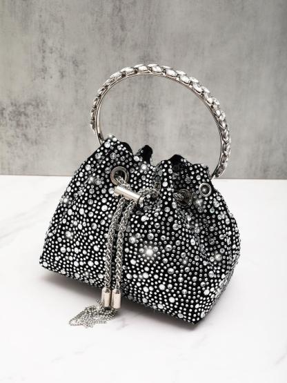 Mattea Crystal Embellished Bucket Bag In Black Handbags & Evening Bags | Mix Mix Style [Hot Seller]-Mix MIx Style