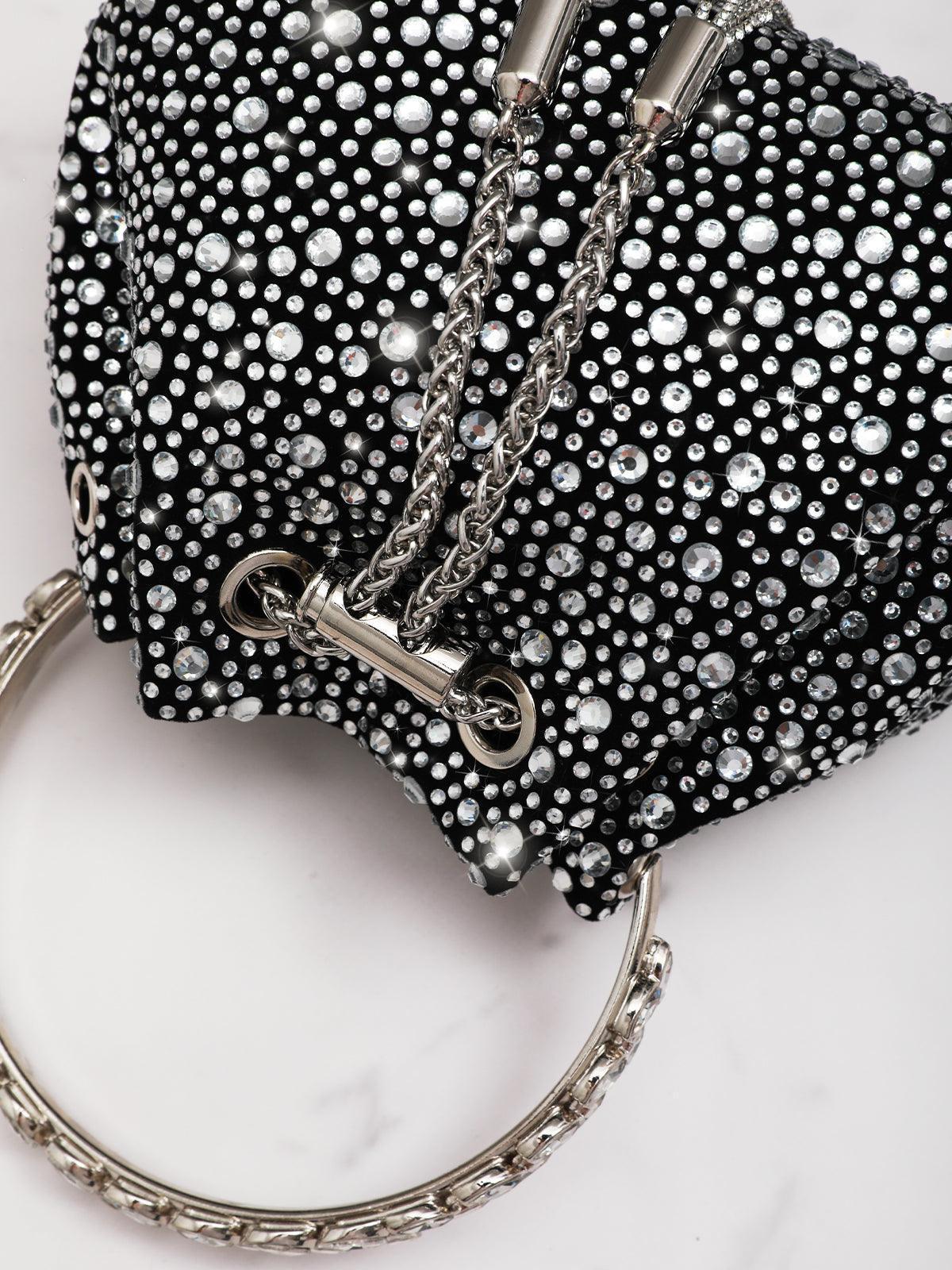 Mattea Crystal Embellished Bucket Bag In Black Handbags & Evening Bags | Mix Mix Style [Hot Seller]-Mix MIx Style