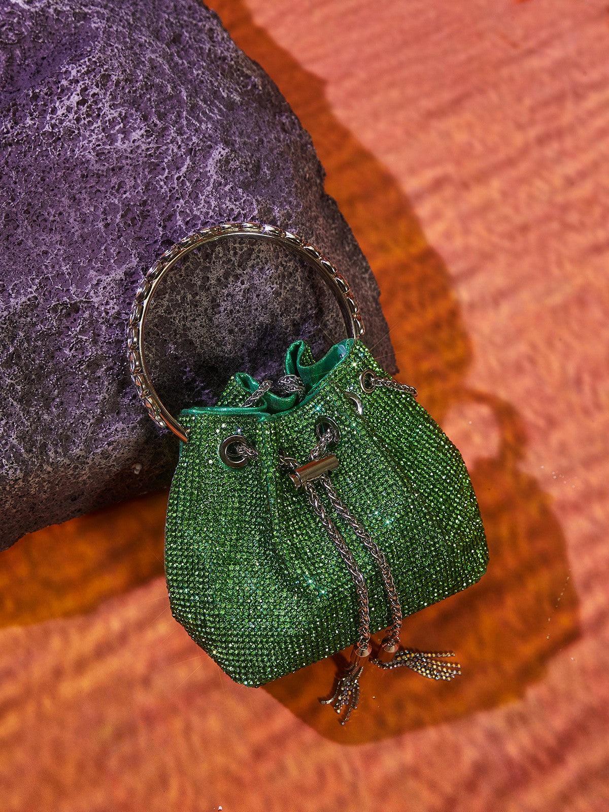 Mattea Crystal Embellished Bucket Bag In Green Handbags & Evening Bags | Mix Mix Style [Hot Seller]-Mix MIx Style