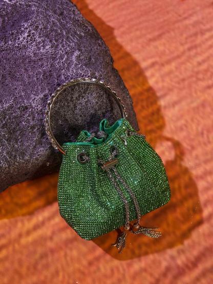 Mattea Crystal Embellished Bucket Bag In Green Handbags & Evening Bags | Mix Mix Style [Hot Seller]-Mix MIx Style