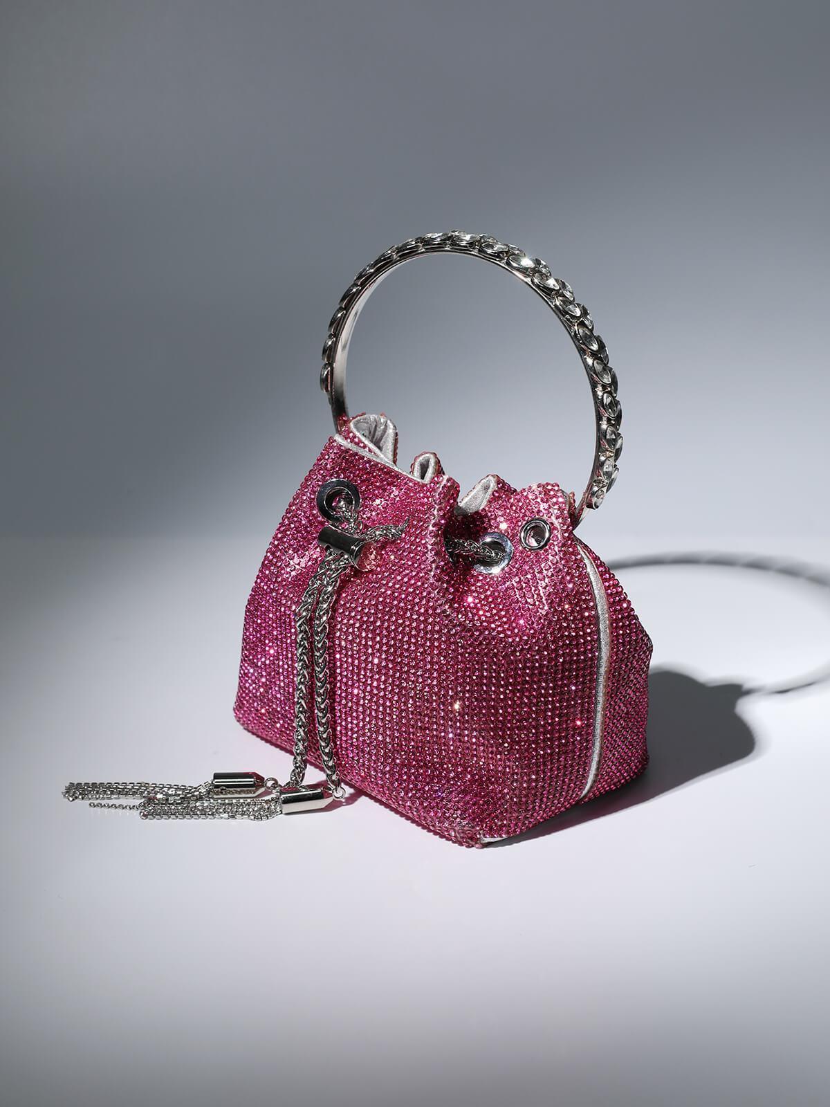 Crystal Embellished Bucket Bag In Hot Pink Handbags & Evening Bags | Mix Mix Style [Hot Seller]-Mix MIx Style