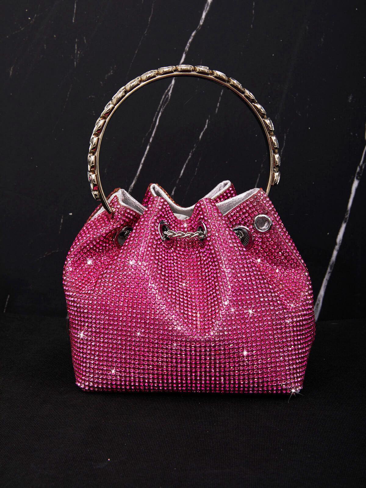 Crystal Embellished Bucket Bag In Hot Pink Handbags & Evening Bags | Mix Mix Style [Hot Seller]-Mix MIx Style