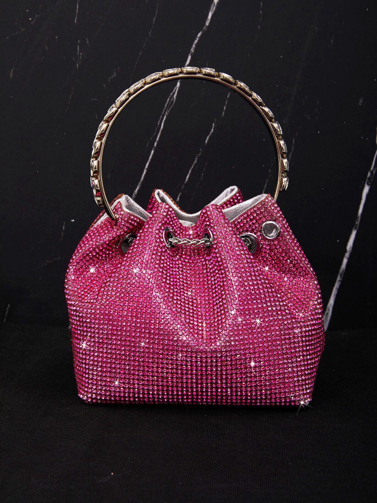 Crystal Embellished Bucket Bag In Hot Pink Handbags & Evening Bags | Mix Mix Style [Hot Seller]-Mix MIx Style