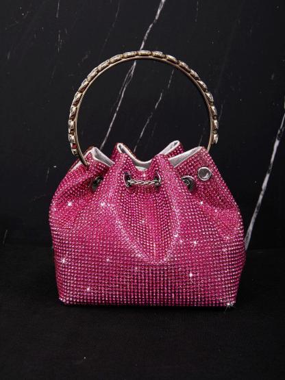 Crystal Embellished Bucket Bag In Hot Pink Handbags & Evening Bags | Mix Mix Style [Hot Seller]-Mix MIx Style