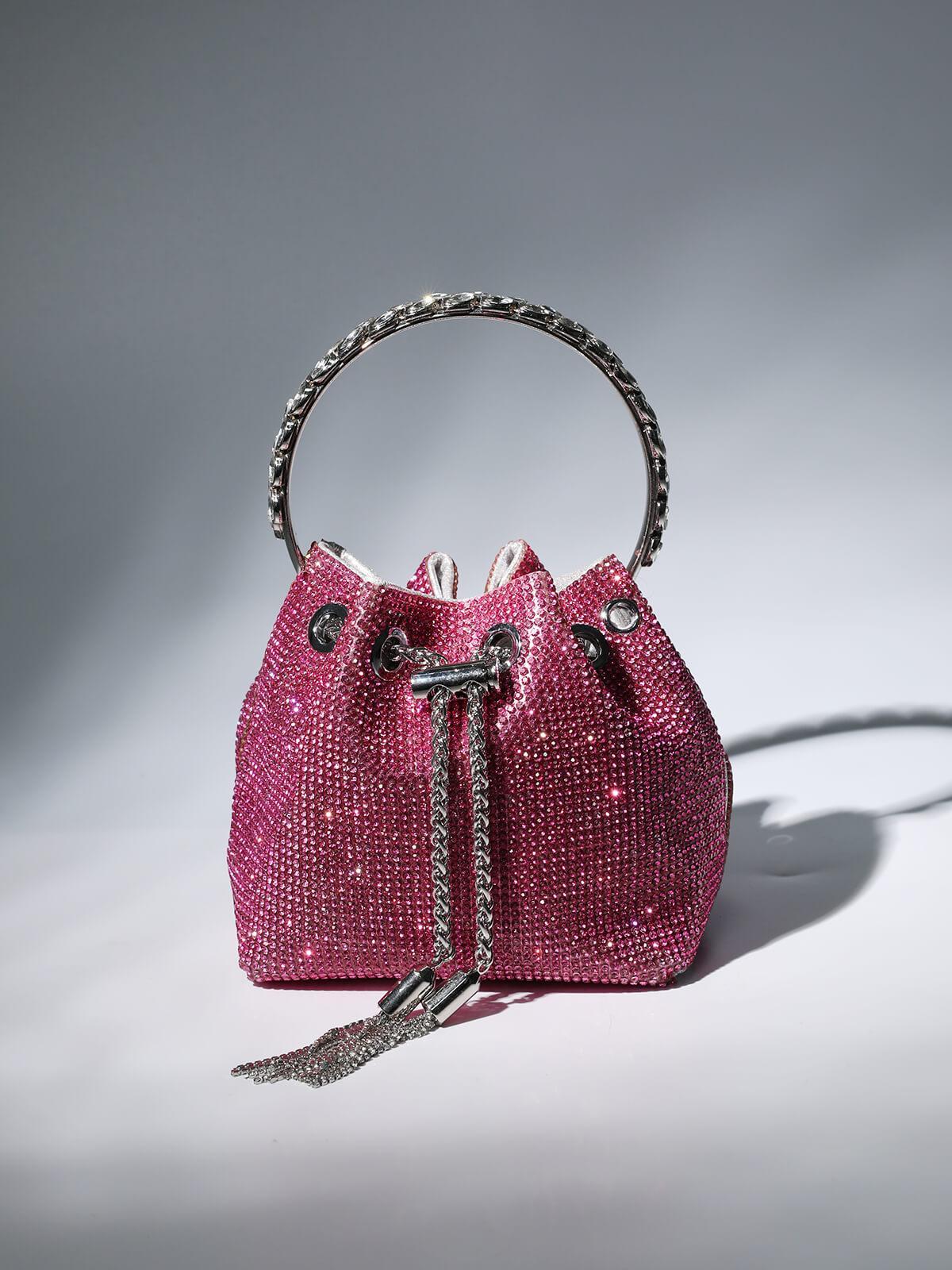 Crystal Embellished Bucket Bag In Hot Pink Handbags & Evening Bags | Mix Mix Style [Hot Seller]-Mix MIx Style