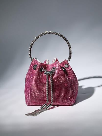 Crystal Embellished Bucket Bag In Hot Pink Handbags & Evening Bags | Mix Mix Style [Hot Seller]-Mix MIx Style