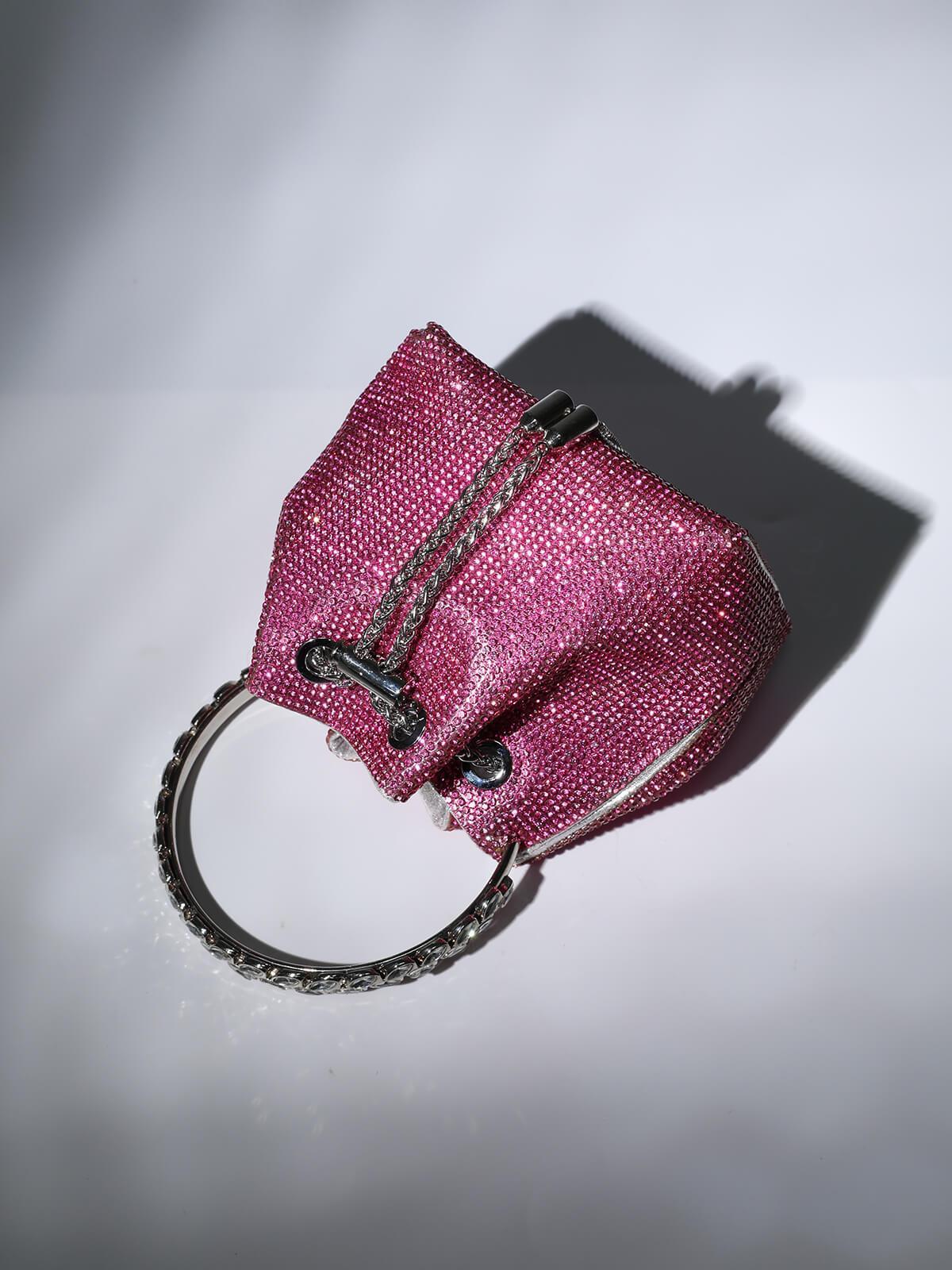 Crystal Embellished Bucket Bag In Hot Pink Handbags & Evening Bags | Mix Mix Style [Hot Seller]-Mix MIx Style