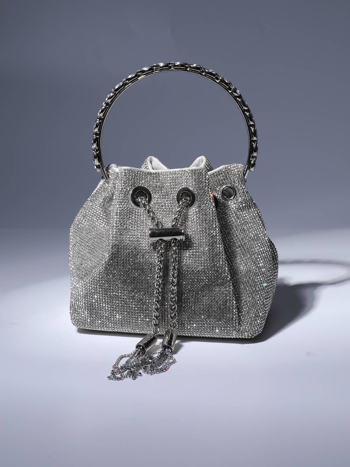 Crystal Embellished Bucket Bag In Silver Handbags & Evening Bags | Mix Mix Style [Hot Seller]-Mix MIx Style