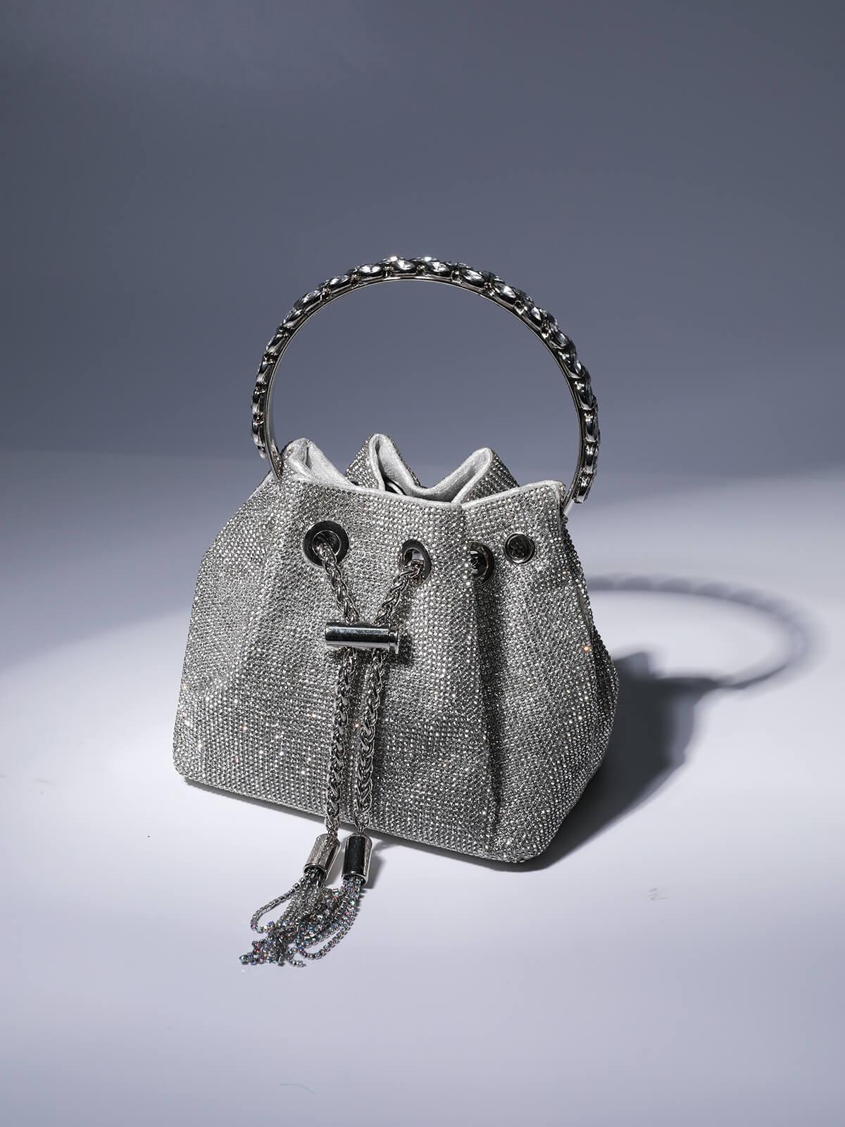 Crystal Embellished Bucket Bag In Silver Handbags & Evening Bags | Mix Mix Style [Hot Seller]-Mix MIx Style
