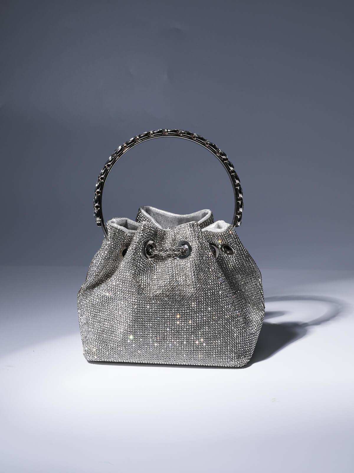 Crystal Embellished Bucket Bag In Silver Handbags & Evening Bags | Mix Mix Style [Hot Seller]-Mix MIx Style