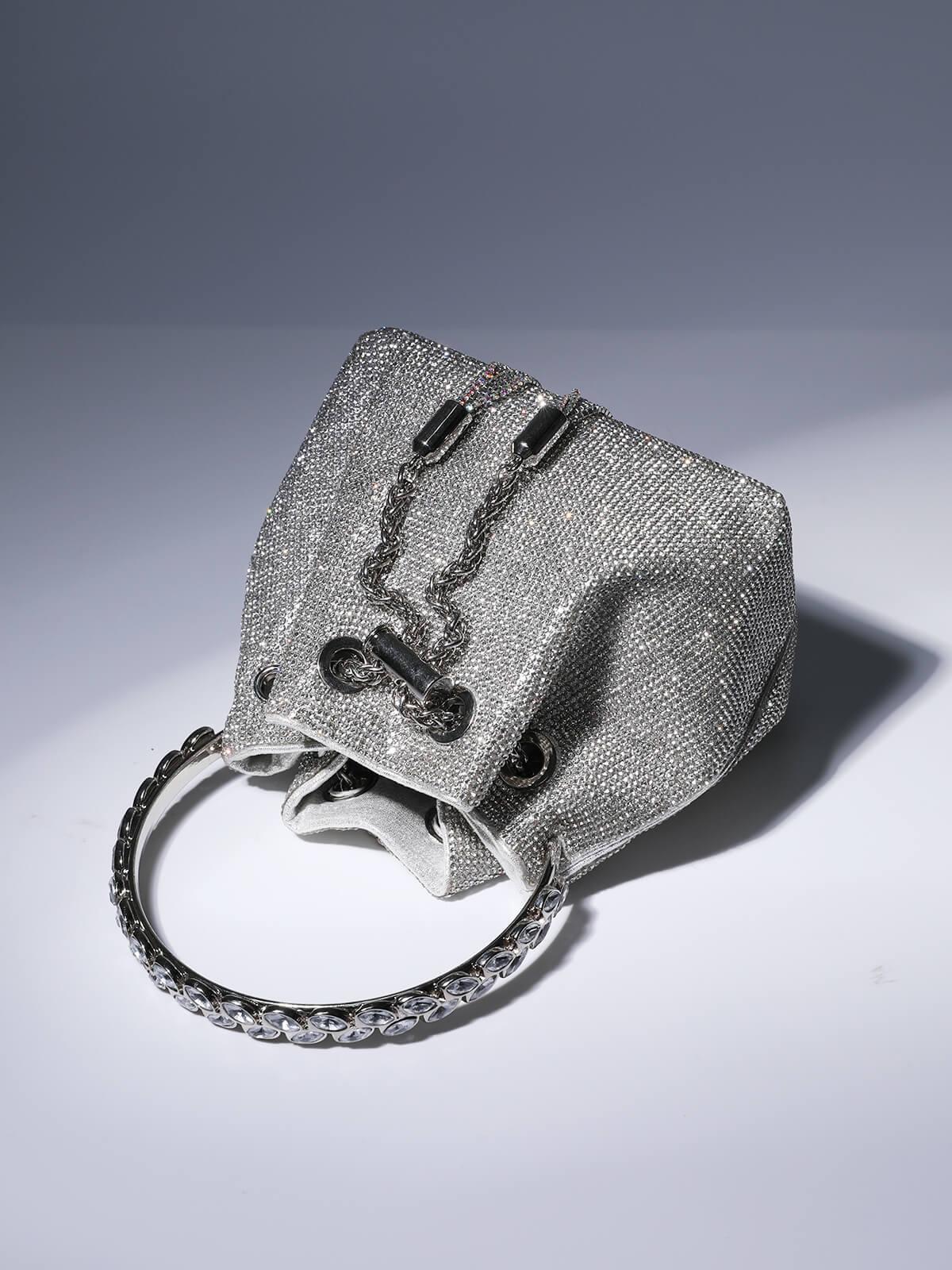 Crystal Embellished Bucket Bag In Silver Handbags & Evening Bags | Mix Mix Style [Hot Seller]-Mix MIx Style