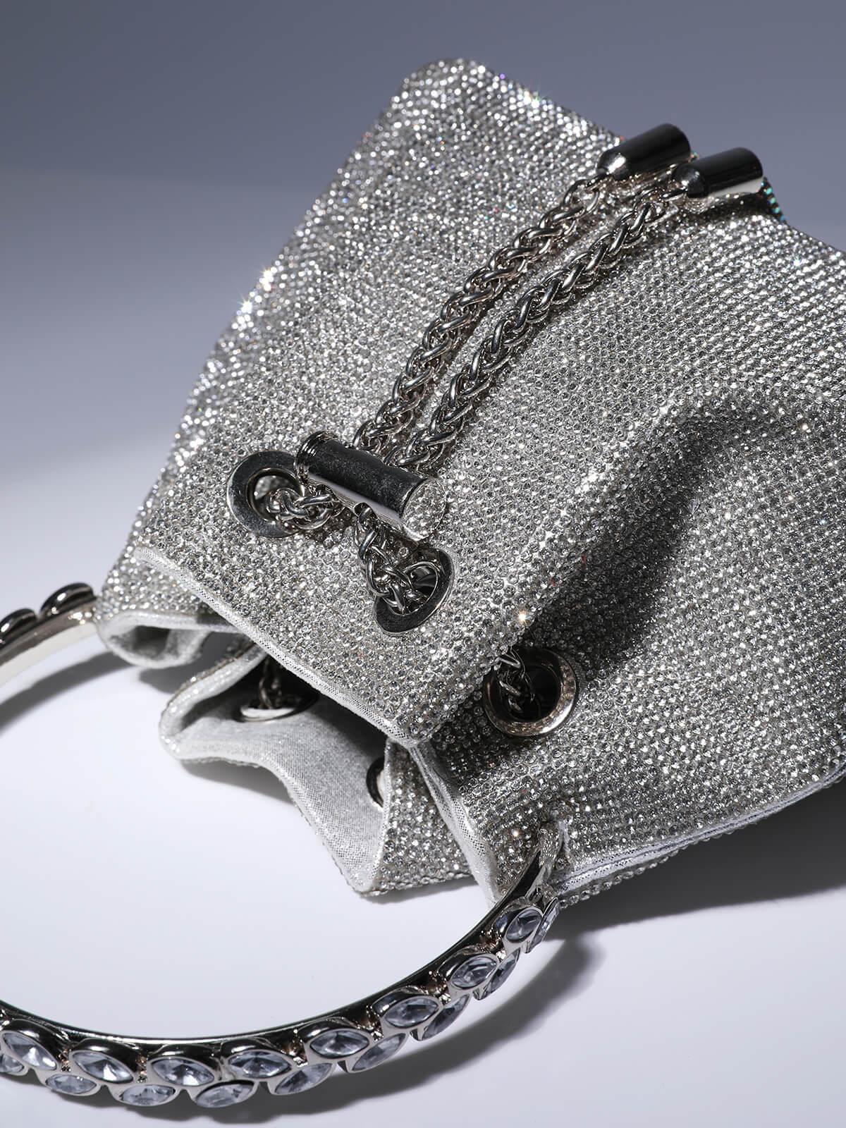 Crystal Embellished Bucket Bag In Silver Handbags & Evening Bags | Mix Mix Style [Hot Seller]-Mix MIx Style