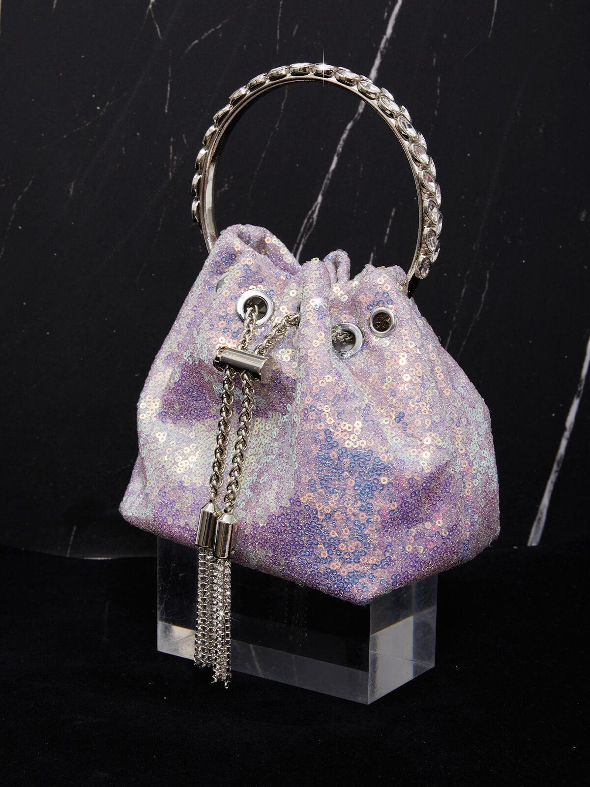 Crystal Embellished Sequin Bucket Bag In Lilac Handbags & Evening Bags | Mix Mix Style [Hot Seller]-Mix MIx Style