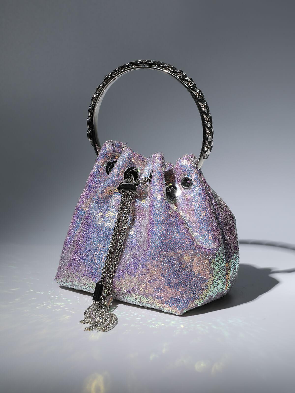 Crystal Embellished Sequin Bucket Bag In Lilac Handbags & Evening Bags | Mix Mix Style [Hot Seller]-Mix MIx Style