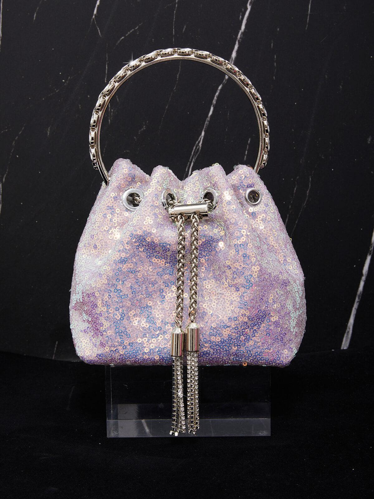 Crystal Embellished Sequin Bucket Bag In Lilac Handbags & Evening Bags | Mix Mix Style [Hot Seller]-Mix MIx Style