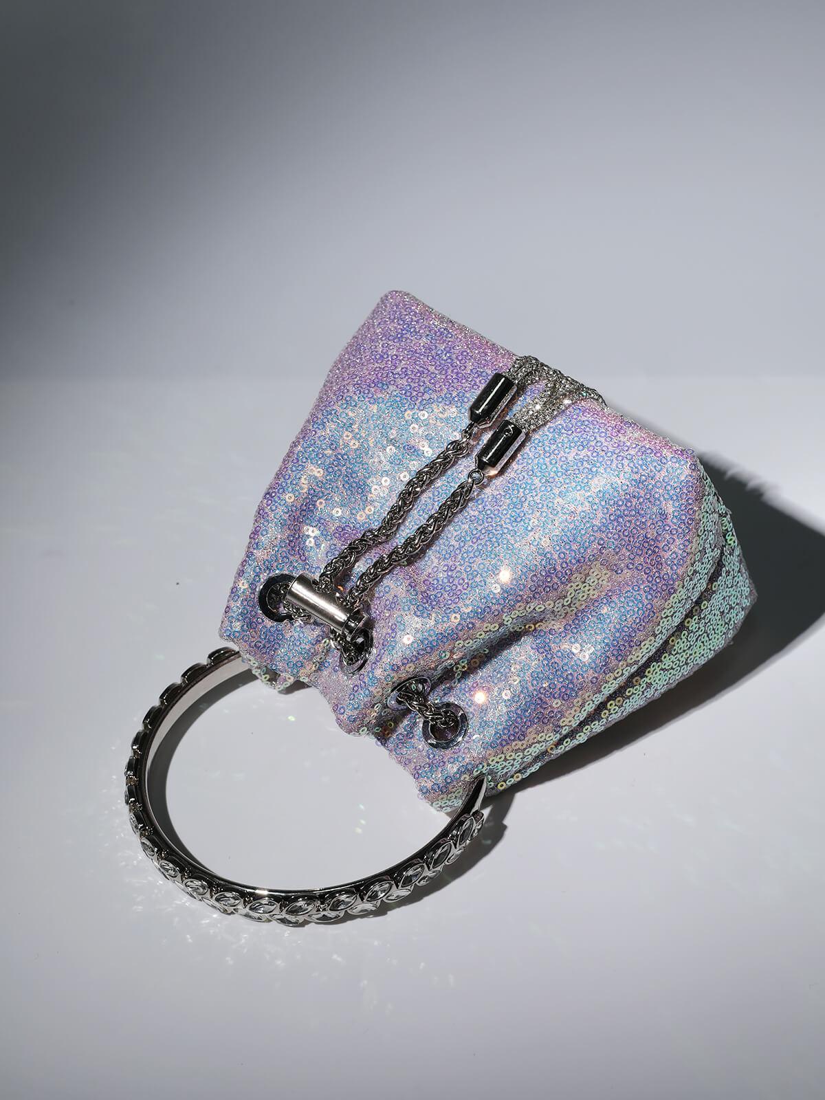 Crystal Embellished Sequin Bucket Bag In Lilac Handbags & Evening Bags | Mix Mix Style [Hot Seller]-Mix MIx Style