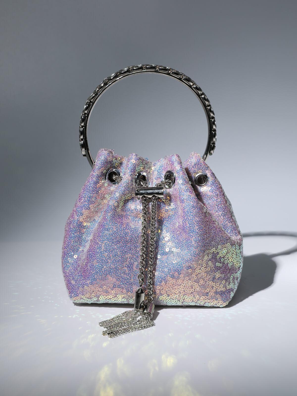 Crystal Embellished Sequin Bucket Bag In Lilac Handbags & Evening Bags | Mix Mix Style [Hot Seller]-Mix MIx Style