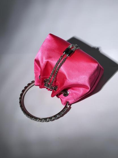 Mattea Satin Crystal Embellished Bucket Bag In Hot Pink-Mix MIx Style
