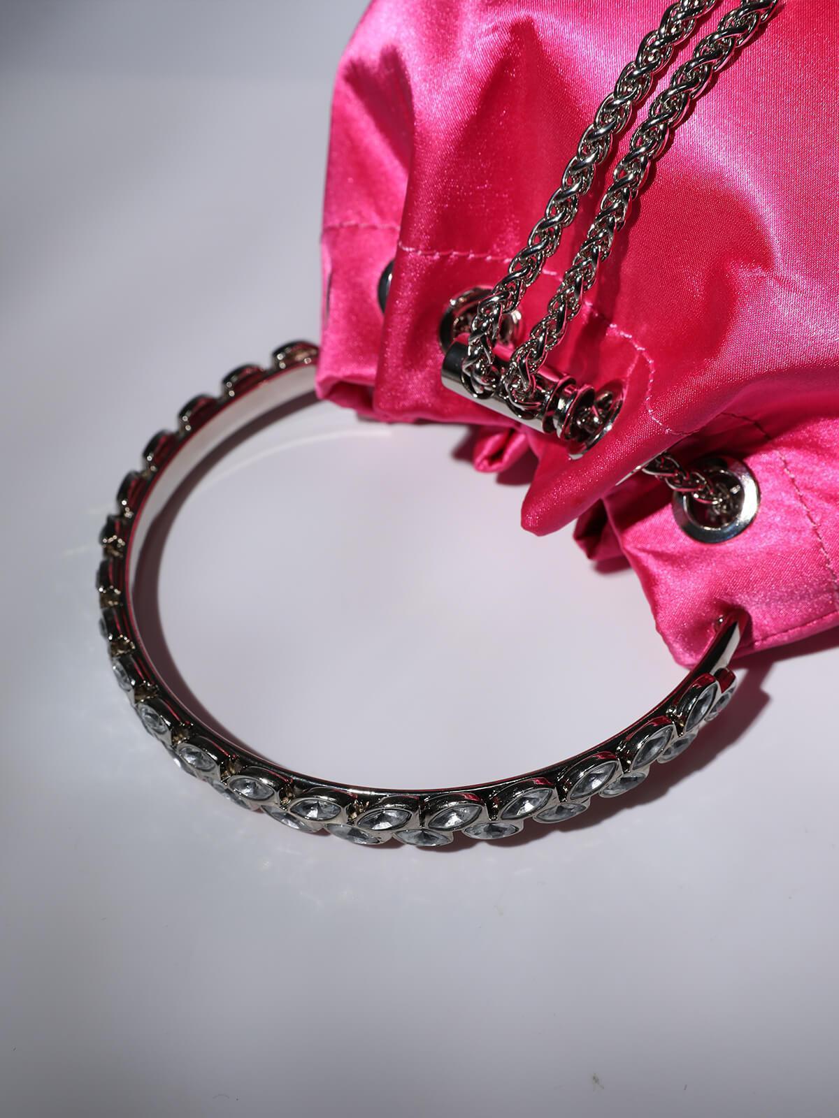 Mattea Satin Crystal Embellished Bucket Bag In Hot Pink-Mix MIx Style