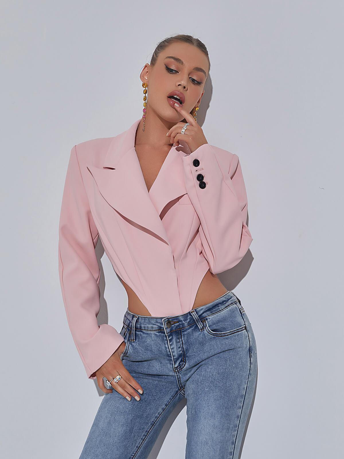 Mauve Backless Blazer Bodysuit-Mix MIx Style