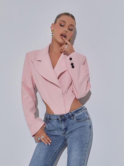 Mauve Backless Blazer Bodysuit-Mix MIx Style
