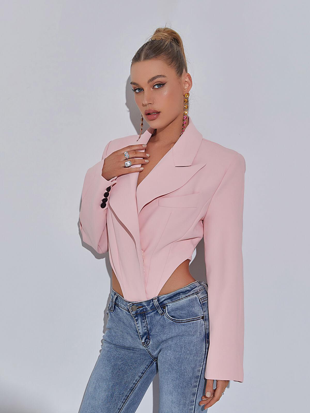 Mauve Backless Blazer Bodysuit-Mix MIx Style