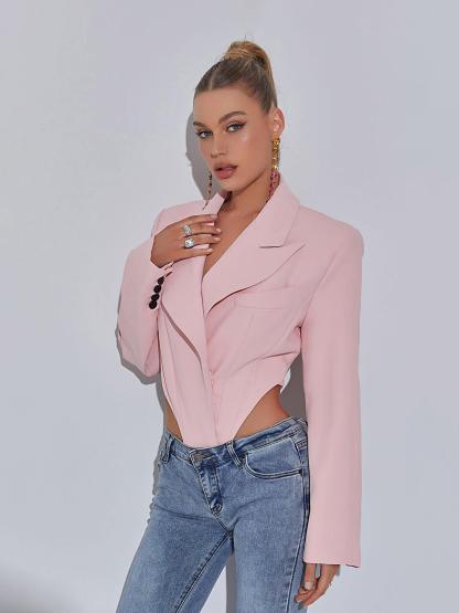 Mauve Backless Blazer Bodysuit-Mix MIx Style